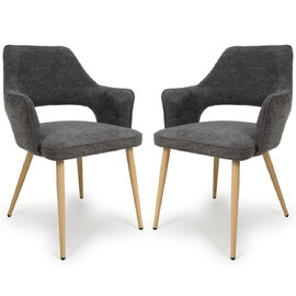 Eureka Dark Grey Fabric Dining Chairs With Oak Legs In Pair