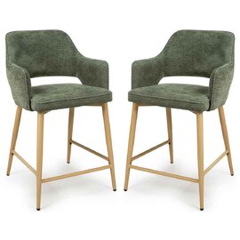 Eureka Green Fabric Counter Bar Chairs with Oak Legs in Pair
