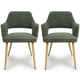 Eureka Green Fabric Dining Chairs With Oak Legs In Pair