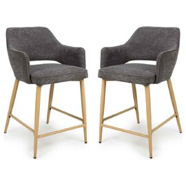 Eureka Grey Fabric Counter Bar Chairs with Oak Legs in Pair