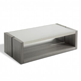 Eureka Grey Glass Coffee Table With Smokey Grey Wooden Base
