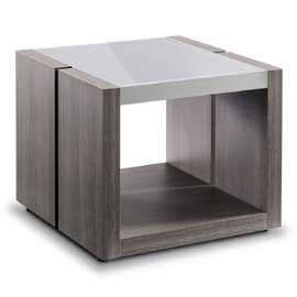 Eureka Grey Glass End Table With Smokey Grey Wooden Base