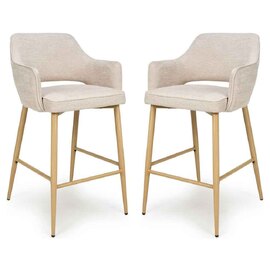 Eureka Natural Fabric Bar Chairs with Oak Legs in Pair