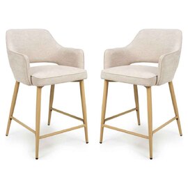 Eureka Natural Fabric Counter Bar Chairs with Oak Legs in Pair