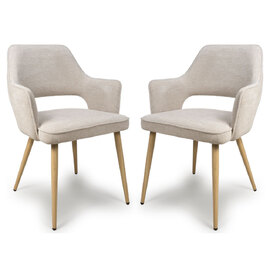 Eureka Natural Fabric Dining Chairs With Oak Legs In Pair