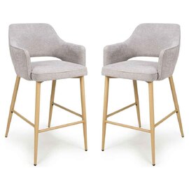 Eureka Pewter Fabric Bar Chairs with Oak Legs in Pair