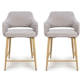 Eureka Pewter Fabric Counter Bar Chairs with Oak Legs in Pair
