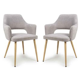 Eureka Pewter Fabric Dining Chairs with Oak Legs in Pair