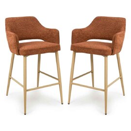 Eureka Rust Fabric Bar Chairs with Oak Legs in Pair