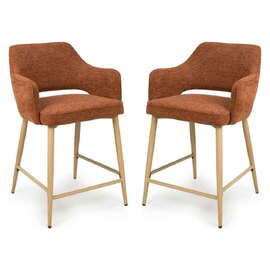 Eureka Rust Fabric Counter Bar Chairs with Oak Legs in Pair