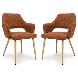 Eureka Rust Fabric Dining Chairs with Oak Legs in Pair