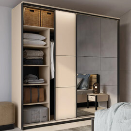 Eureka Wooden Wardrobe With 2 Sliding Doors In Beige And LED