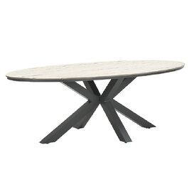 Ezra Large Wooden Oval Garden Dining Table In Light Brown
