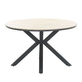Ezra Wooden Round Garden Dining Table In Light Brown