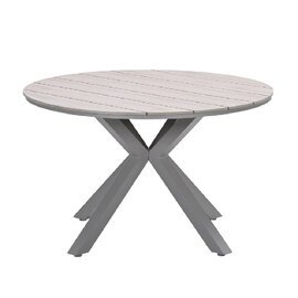 Ezra Wooden Round Garden Dining Table In Taupe
