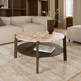 Evandro Matt Latte Brown Lacquered Marble Top Coffee Table with Smoked Oak Base