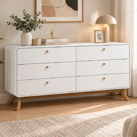 Evarion Wooden Chest Of 6 Drawers in White and Oak