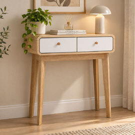 Evarion Wooden Console Table with 2 Drawers in White and Oak
