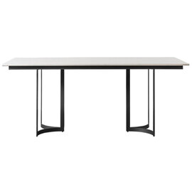 Evartania White Marble Dining Table With Black Metal Base