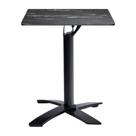 Extro 69cm Square Black Marble Effect Textured Flip Top Dining Table with Sabre Deluxe Base