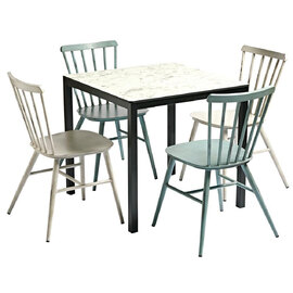 Extro Carrara Marble Top Dining Table With 4 Selden White Blue Chairs
