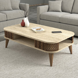 Eylul Wooden Coffee Table in Travertine Marble Effect