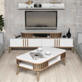 Eylul Wooden Entertainment Unit and Coffee Table Set in White