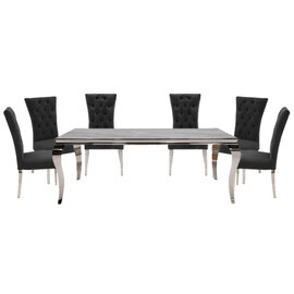 Fabien Medium Glass Dining Table With 6 Pembroke Charcoal Chairs
