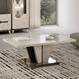 Fabio High Gloss Marble Effect Coffee Table in Warm Grey and Dark Brown