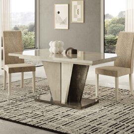 Fabio High Gloss Marble Effect Dining Table in Warm Grey and Dark Brown