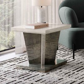 Fabio High Gloss Marble Effect Lamp Table in Warm Grey and Dark Brown