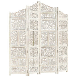 Fabre Mango Wood 4 Panels 160cm x 165cm Room Divider In White