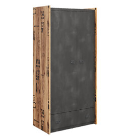 Flint Wooden Wardrobe With 2 Doors In Raw Steel