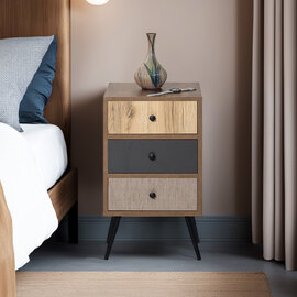 Fairon Wooden Bedside Cabinet With 3 Drawers In Hitit