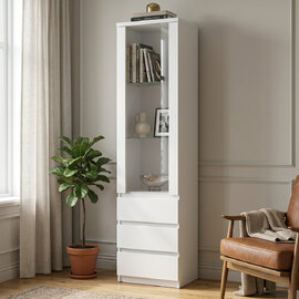 Felton Wooden Display Cabinet With 3 Drawers In White