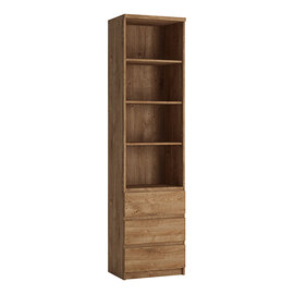 Felton Wooden Bookcase With 4 Shelves And 3 Drawers In Oak