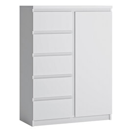 Fank Wooden 1 Door 5 Drawers Sideboard In Alpine White