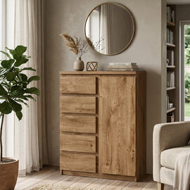 Felton Wooden Sideboard With 1 Door 5 Drawers In Oak