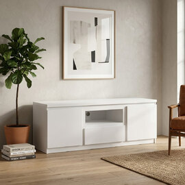 Felton Wooden Small TV Stand With 2 Doors 1 Drawer In White
