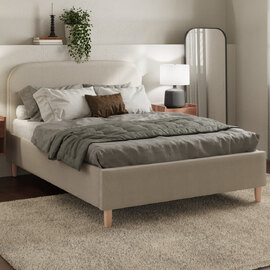 Farica Fabric Ottoman Storage Double Bed In Natural Stone