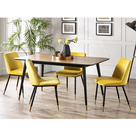 Farica Rectangular Dining Table With 4 Daiva Mustard Chairs