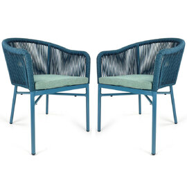 Faris Garden Blue Rattan Armchair With Cushion in Pair