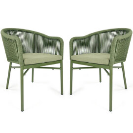 Faris Garden Green Rattan Armchair With Cushion in Pair
