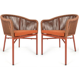 Faris Garden Orange Rattan Armchair With Cushion in Pair