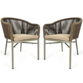 Faris Garden Taupe Rattan Armchair With Cushion in Pair