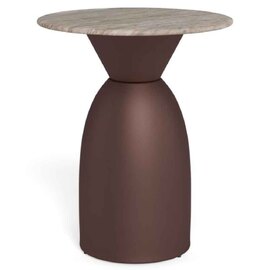 Farmville Marble Top Round Side Table With Steel Base in Brown