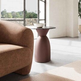 Farmville Round Brown Cocoa Marble Top Side Table with Bronze Steel Base