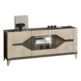 Fabio High Gloss Sideboard with 3 Doors in Warm Grey Marble Effect and LED