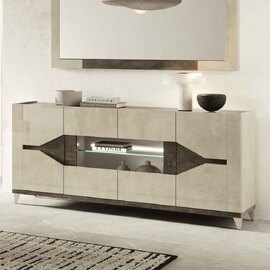 Fabio High Gloss Sideboard with 4 Doors in Warm Grey Marble Effect and LED