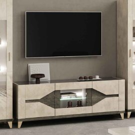 Fabio High Gloss TV Stand in Warm Grey Marble Effect and LED